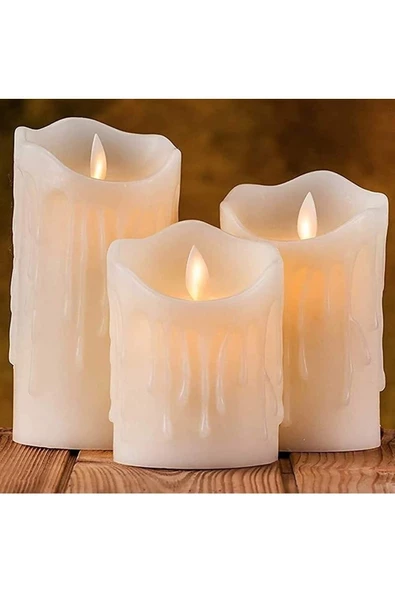 Pazariz 3'lü Romantik Led Işıklı Pilli Gerçekci Yapay 7-9-11 cm Set Mum - Resim 2