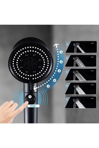 Pazariz Turbo Fan Pervaneli 5 Fonksiyonlu Start - Stop Su Tasarruflu Duş Başlığı Pervaneli El Duşu - Resim 3