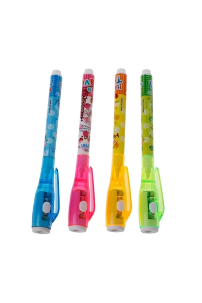 Pazariz Mor Işıklı Sihirli Görünmez Kalem Işıklı Kalem İnvisible ink Pens Uv Led Light 4 Ad - 2