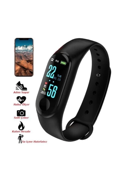 Pazariz M4 Bluetooth Akıllı Bileklik Renkli Ekran Nabız Ölçer Adım Sayar Uyumlu