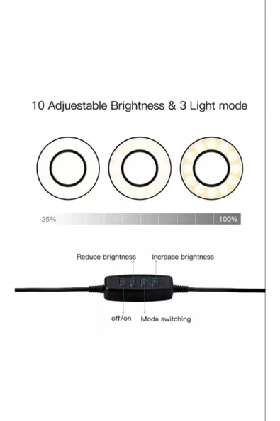 Pazariz Led Tripod Işıklı Telefon Tutucu Makyaj Işığı Ring Light 9 Cm Çap - 3