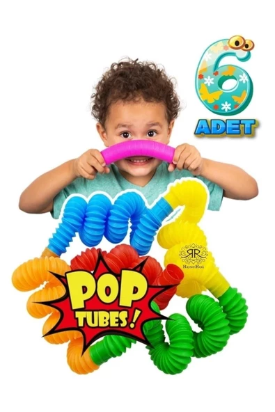 Pazariz Pop Tubes Pop Tube Popit 6 Adet Esnek Tüp Boru Eğitici Oyuncak