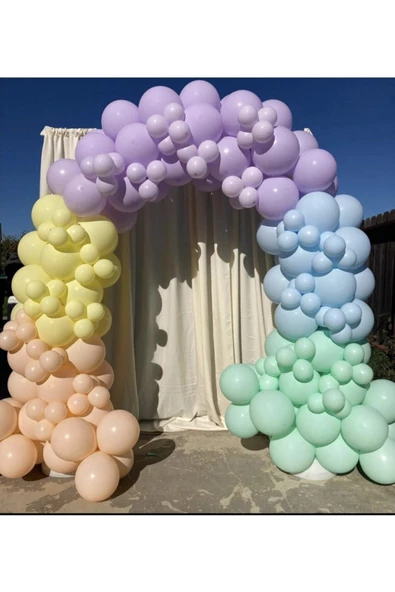 Pazariz Makaron Mint Yeşili Somon Lila Sarı Ve Mavi Balon Zinciri 100 Adet