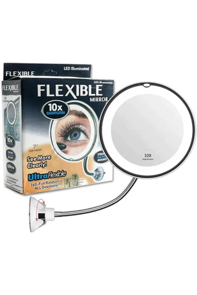 Pazariz 10x Zoomlu Esnek Işıklı Makyaj Aynası Büyüteç Led Işıklı Ayna - Resim 3