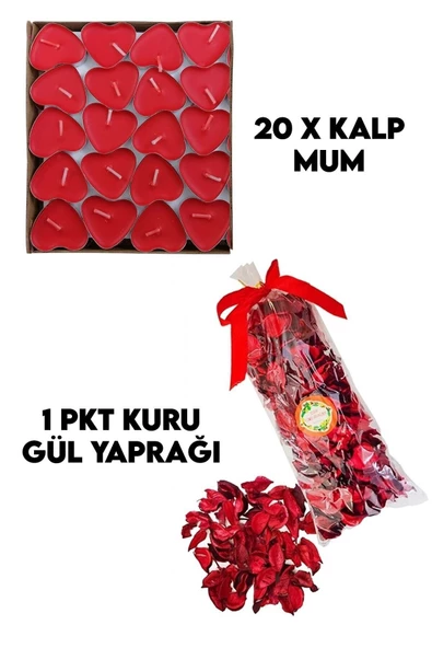 Pazariz 20 Kalpli Tealight Mum + 300 Kuru Gül Yaprağı Romantik Süs - 2