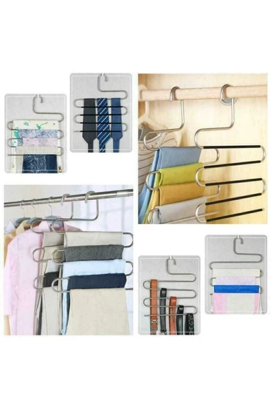 Pazariz Pantolon Askısı Dolap Içi Etek Askısı 2 Adet 5 Kat - Resim 2