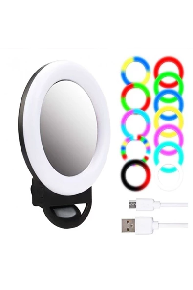 Pazariz Şarjlı Aynalı Rgb Renkli Ring Light Led Selfie Telefon Pc Yayın Işığı Klipsli 10 Cm - 2