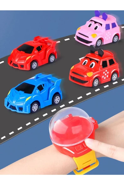 Pazariz Uzak Kumandalı Araba Oyuncak Işıklı Şarjlı Kol Saati Tipi Sevimli RC Araba Mavi - 3