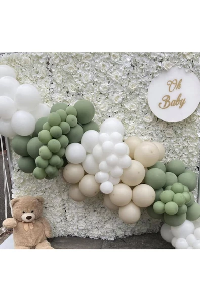 Pazariz Pastel Küf Yeşili Beyaz Ve Deniz Kumu Balon Zinciri 100 Adet
