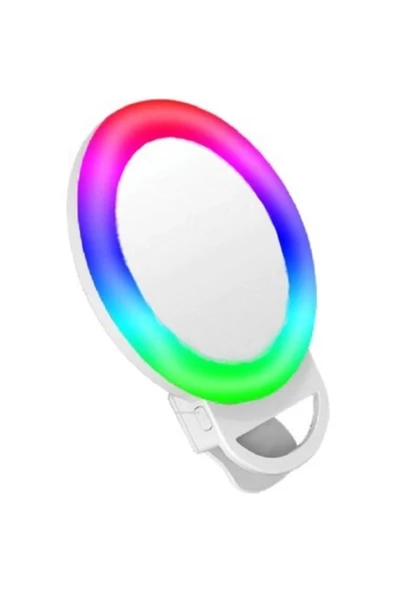 Pazariz Şarjlı Aynalı Rgb Renkli Ring Light Led Selfie Telefon Pc Yayın Işığı Klipsli 10 Cm