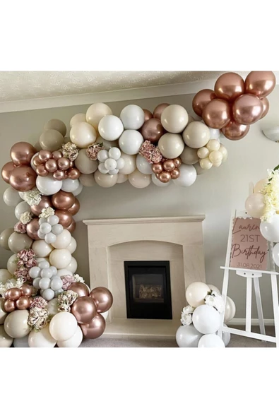 Pazariz Krom Rose Gold Pastel Duman Ve Taş Rengi Balon Zinciri 100 Adet