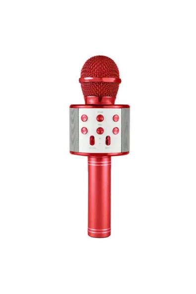 Pazariz Wster Ws-858 Kırmızı Karaoke Mikrofon Bluetooth Hoparlör Aux Usb Mikro Sd Kart Girişli