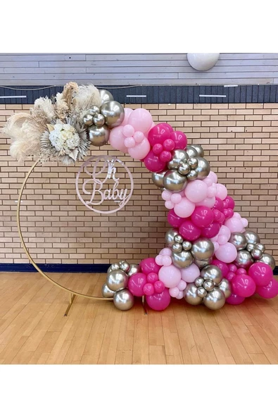 Pazariz Krom Beyaz Altın Fuşya Ve Makaron Pembe Balon Zinciri 100 Adet