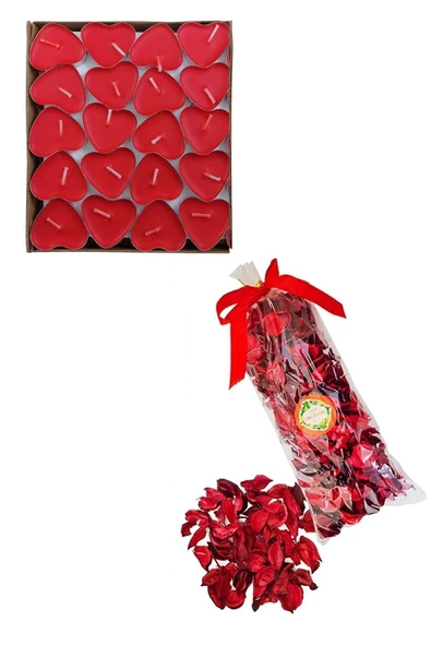 Pazariz 20 Kalpli Tealight Mum + 300 Kuru Gül Yaprağı Romantik Süs - 3