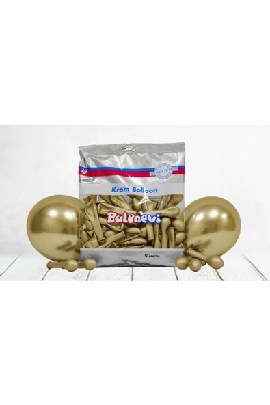 Pazariz 6 Inç Küçük Boy Krom Balon 10 Adet Gold