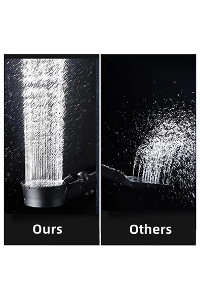 Pazariz Turbo Pervaneli 5 Fonksiyonlu Siyah Duş Başlığı El Duşu Ve 150 Cm Krom Hortum - Resim 3