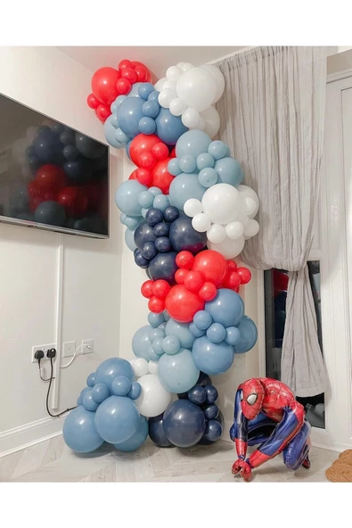 Pazariz Pastel Gece Mavisi Fırtına Mavisi Kırmızı Ve Beyaz Balon Zinciri 100 Adet ürün görseli