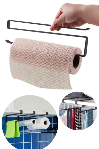 Pazariz Kağıt Havlu Fincan Kupa Ve Çok Amaçlı Metal Askı Siyah - Resim 2