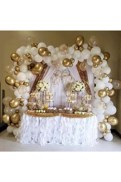 Pazariz Krom Gold Beyaz Ve Şeffaf Gold Konfetili Balon Zinciri 100 Adet ürün görseli