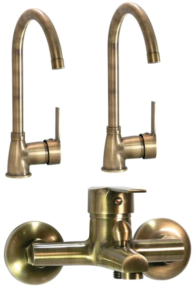 Pazariz Kahverengi Siyah Seti Mutfak Lavabo Banyo Batarya 3'lü