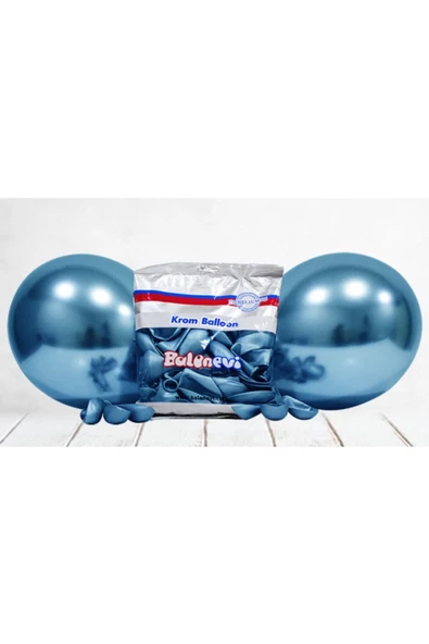 Pazariz 12 Inç Standart Boy Krom Balon 10 Adet Mavi