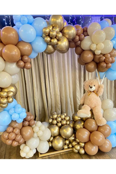Pazariz Krom Gold Karamel Sütlü Kahve Ve Makaron Mavi Balon Zinciri 100 Adet