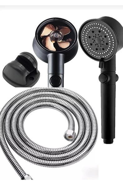 Pazariz Turbo Pervaneli 5 Fonksiyonlu Siyah Duş Başlığı El Duşu Ve 150 Cm Krom Hortum ürün görseli 1
