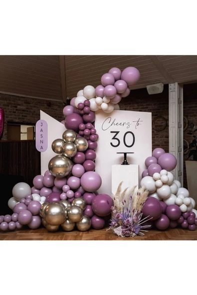 Pazariz Krom Beyaz Altın Yaban Çileği Toz Pembe Ve Duman Balon Zinciri 100 Adet ürün görseli