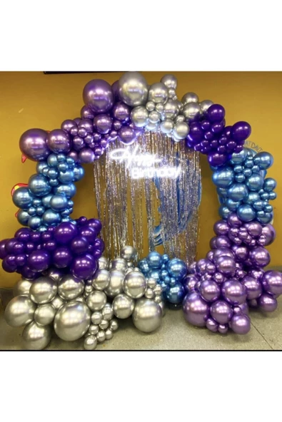 Pazariz Krom Mor Beyaz Altın Mavi Balon Zinciri 100 Adet