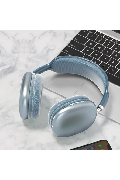 Pazariz P9 Air Kablosuz Bluetooth 5.0 Wirelles Mikrofonlu Kulaklık Stereo Mavi - 2