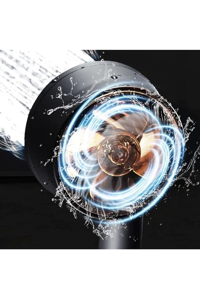 Pazariz Turbo Pervaneli 5 Fonksiyonlu Siyah Duş Başlığı El Duşu Ve 150 Cm Krom Hortum - Resim 2