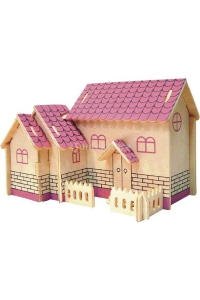 Pazariz Pazarız 3d Ahşap Puzzle Pembe Ev Yap-boz Maketi