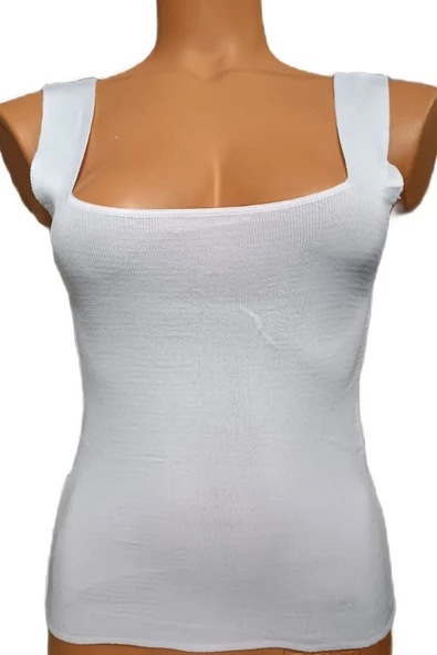 Pazariz Beyaz Kare Yaka Atlet Triko Bluz Crop S / M / L Beden Uyumlu - 2
