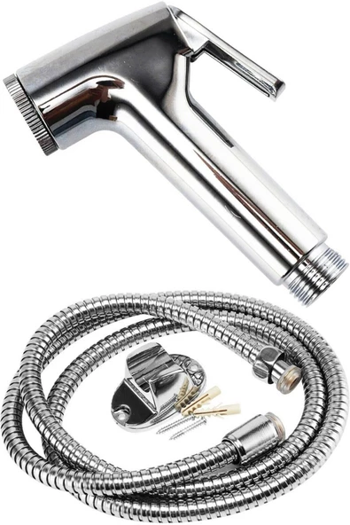 Pazariz Taharet Takımı Krom Renk Taharet Tabancası Spiral Ve Mafsal Seti Wc Hortummatik Taharet - 3