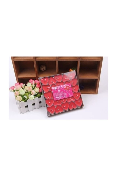 Pazariz Kırmızı Kalpli Tealight Mum 50 Adet Kokusuz