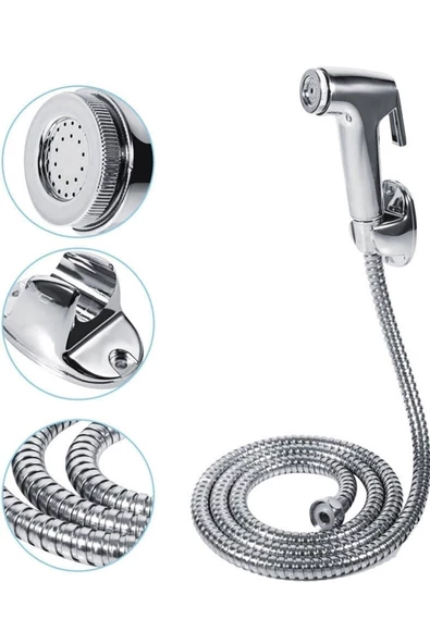 Pazariz Taharet Takımı Krom Renk Taharet Tabancası Spiral Ve Mafsal Seti Wc Hortummatik Taharet - 2