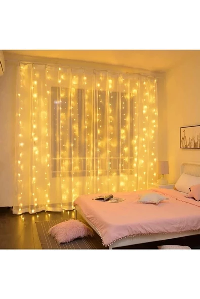 Pazariz Perde Led|kumandalı Kaliteli Şeffaf Kablolu 8 Modlu 12 Saçaklı Ve Gün Işığı Led Işık (3*2 Metre) - Resim 3