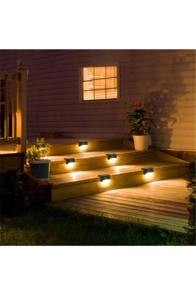 Pazariz Solar Güneş Enerjili Köşebent Merdiven Veranda Bahçe Led Lamba Beyaz Işık 4 Lü Set ürün görseli 1