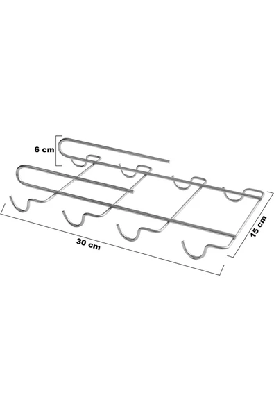 Pazariz Dolap Içi Raf Altı Fincan Askısı 8 Kancalı Bardak Kupa Askılığı Metal - 3