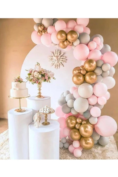 Pazariz Karışık Gold Krom Makarom Pembe Pastel Gri Renklerinde Balon Balon Zincir ürün görseli