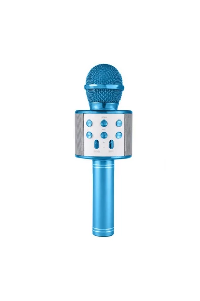 Pazariz Wster Ws-858 Mavi Karaoke Mikrofon Bluetooth Hoparlör Aux Usb Mikro Sd Kart Girişli