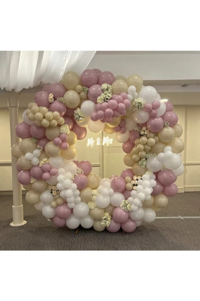 Pazariz Retro Toz Pembe Sütlü Kahve Ve Beyaz Balon Zinciri 100 Adet