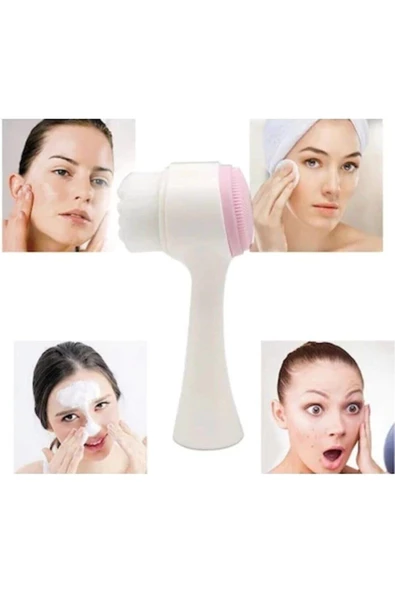 Pazariz Pembe Çift Taraflı  Cilt Gözenek Temizleme Fırçası - Resim 3