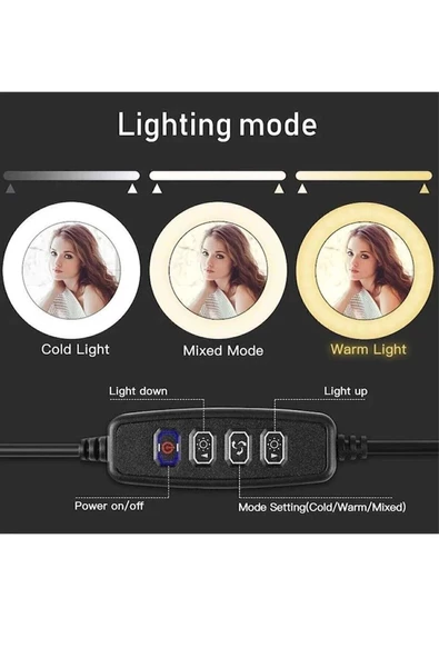 Pazariz Led Tripod Işıklı Telefon Tutucu Makyaj Işığı Ring Light 10 Inç + 2.1 M Tripod - 3