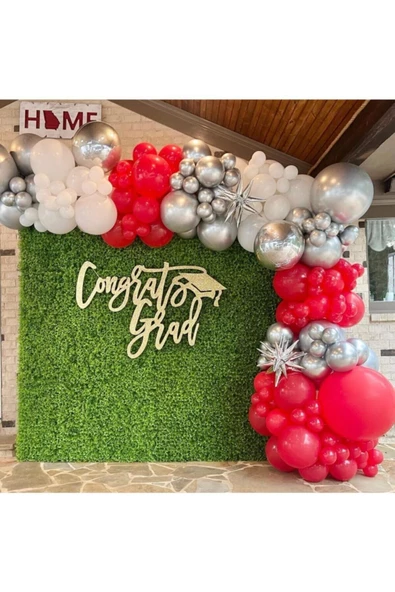 Pazariz Krom Gümüş Metalik Kırmızı Pastel Beyaz Balon Zinciri 100 Adet ürün görseli