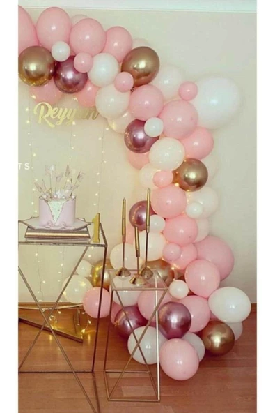 Pazariz Krom Pembe Krom Gold Pastel Beyaz Pembe Balon Konsept Balon