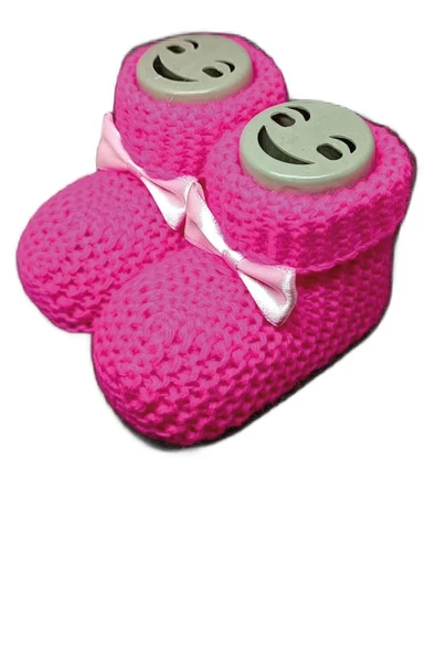 Pazariz Bebek Patik, Fiyonklu Örme Dikişsiz Bebek Patiği, Triko Örgü Bebek Patiği 0-12 Ay Fuşya - 2