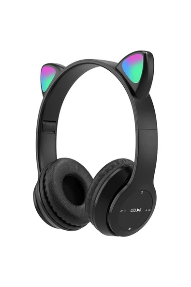 Pazariz P47m Bluetooth Kedi Kulaklık Katlanabilir Sd Kart Girişli Mikrofonlu Kablosuz Led Işıklı Uyumlu - 2