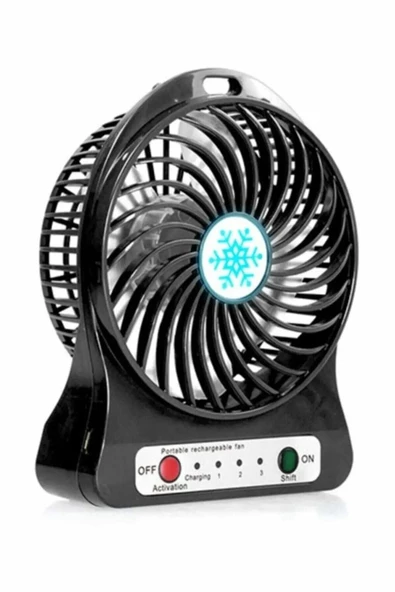 Pazariz Şarjlı Mini Vantilatör Masa Üstü 3 Kademeli Usb Mini Fan Siyah - 2