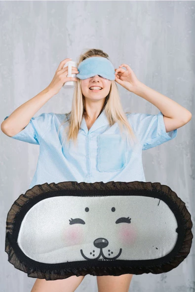 Pazariz Pembecin Uyku Göz Bandı Maskesi Işık Önleyici Gözlük Maske Bant Eye Mask Kedili (1adet)